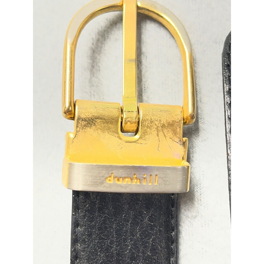 VTG Dunhill Leather Belt Black Brown Gold Silver Buckle med 28-33  1 Inch Wide